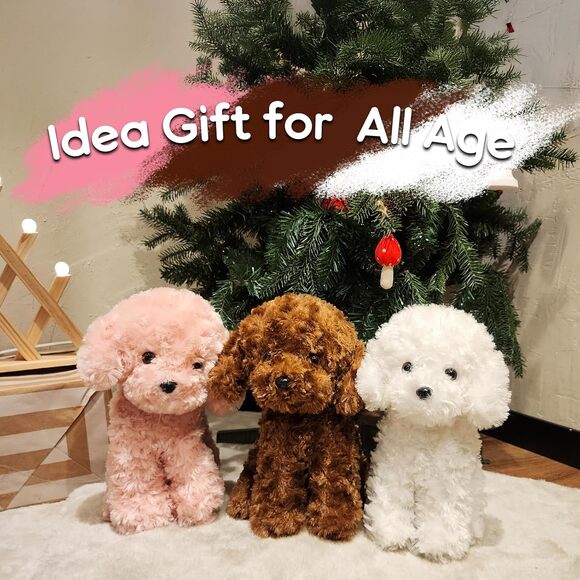 Labradoodle Plush Toy 12 Inch Fluffy Red Poodle Stuffed Dog Puppy Gift for Kids - Picture 7 of 9